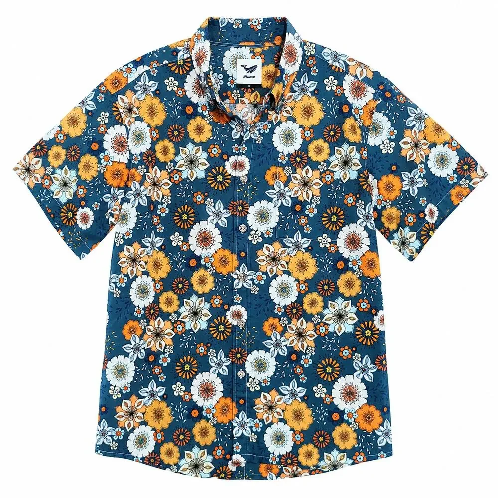 Yiume Men's Hawaiian Tropical Multicolor Floral Print Button Front Shirt